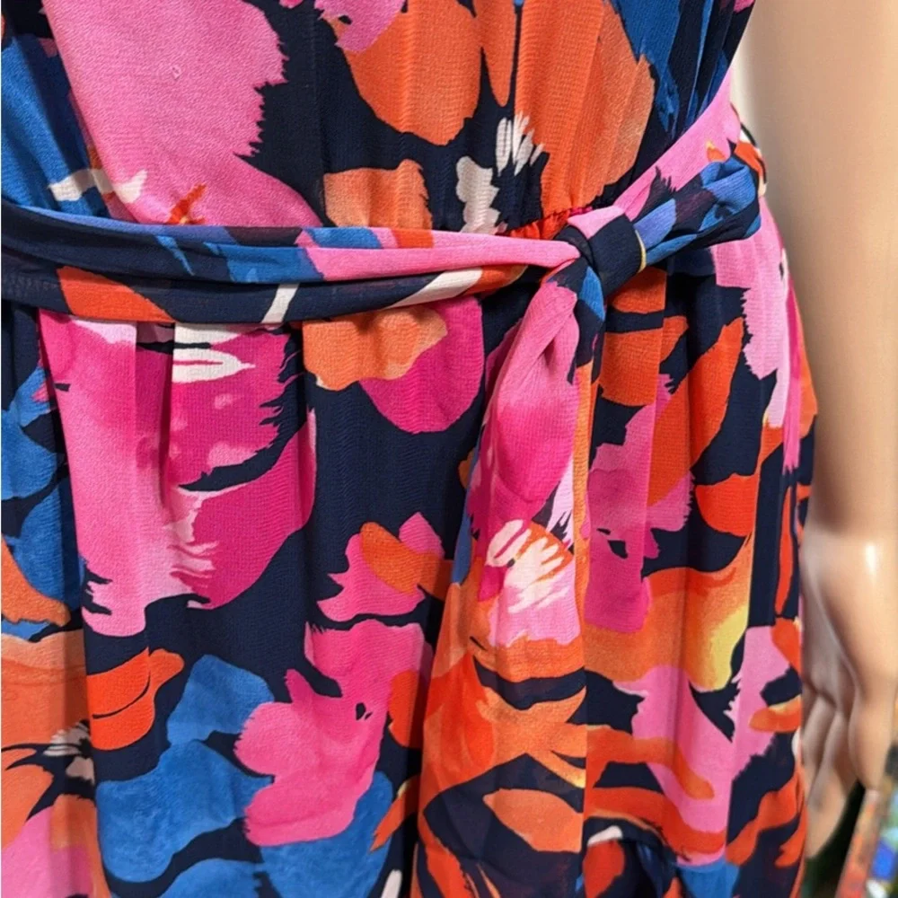 Nine West Floral Sleeveless Dress - Multicolor, Flounce Skirt, Large - Picture 4 of 10